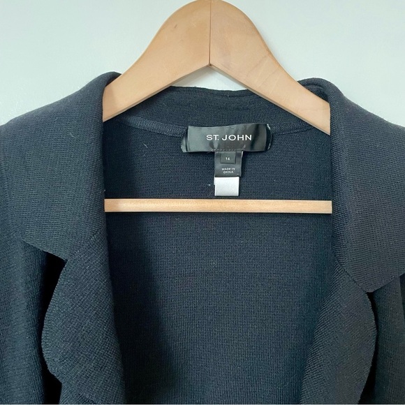 St. John Santana Knit Waterfall Open Front Cardigan Black Size 14 - Picture 3 of 4